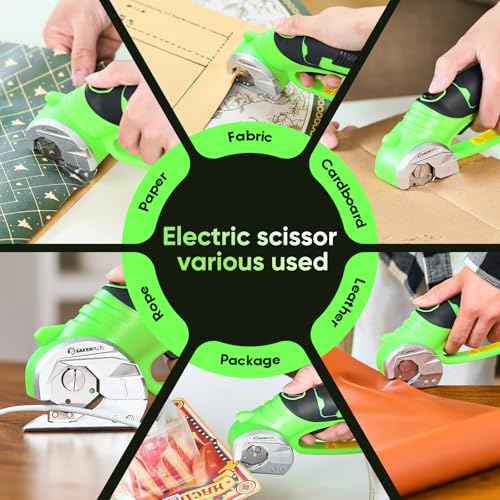 Cordless Electric Scissors, 4V Rechargeable Cardboard Cutter, Cordless Box Cutter, Powerful Cardboard Scissors with Blade, LED Light, Safety Lock for Cutting Fabric Leather