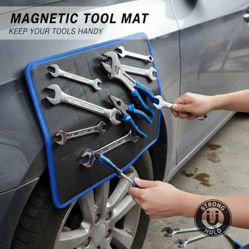 Magnetic Tool Mat, Magnetic Mat with PVC Layer, 14.71" x 9.44" Heavy Duty Magnetic Tool Holder, Non-Slip Parts Organizer for Garage Workshop Auto Repair