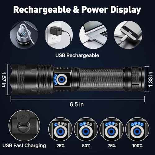 Rechargeable LED Flashlights High Lumens, 99,000 Lumens Super Bright Flashlights with 5 Modes, Waterproof Powerful Flash Light Multifunctional Flashlights for Home Emergencies Hiking£¨2 Pack£© (Black)