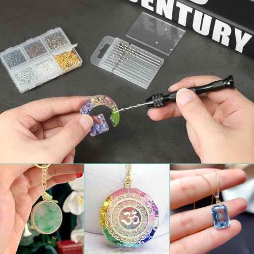 Hand Drill Set for Resin Crafts, Pin Vise Jewelry Making Kit with 10 Drill Bits, 600 Eye Screws, 15 Keychain Rings ? Push Drill Tool for Epoxy, Molds, DIY Projects (Pin Vise Hand Drill Set - 1)