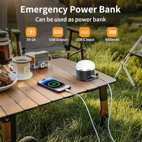 LED Camping Lantern Rechargeable, 1000LM Portable Tent Light with 12 RGB Lighting Modes, Power Bank, Waterproof, Mini Flashlight with Magnetic Base for Emergency, Power Outages, Hiking, Home