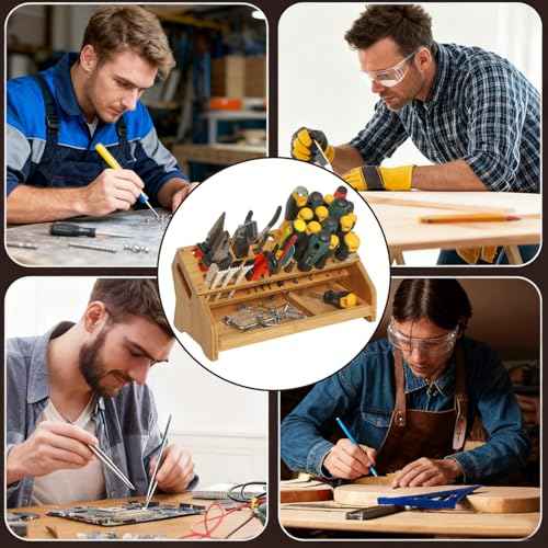 Bamboo Screwdriver Organizer - Tool Storage Organizer Workbench Desktop Rack - Hand Piler Tools Storage Holder (Bamboo, 1)
