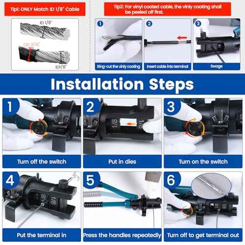 Muzata Upgraded Custom Cable Railing Crimping Tool Hydraulic Crimper Hydraulic Crimping Tool for 1/8" 5/32" 3/16" Stainless Steel Cable Railing Kit Wire Rope Swaging Kit with Wire Cutter CT01