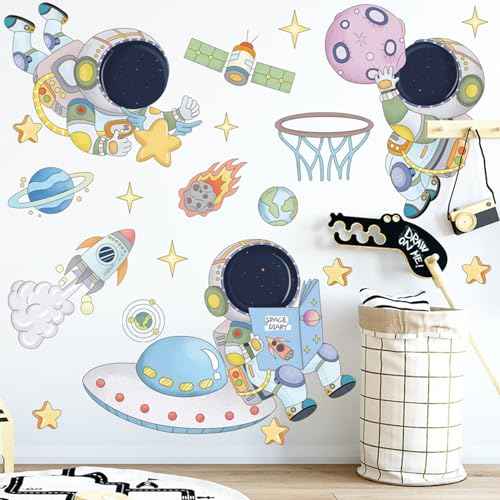 Space Decor Astronaut Wall Stickers Murals & Decals Space Theme Bedroom Classroom Playroom Sticker Outer Spaces Room Decor Spaces Wallpaper Planet Wall Decals for Boys Girls Room