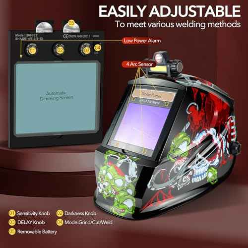 TRQWH Welding Helmet Auto Darkening Large Viewing True Color Solar Powered Welding Mask with 4 Arc Sensor Adjustable Wide Shade Range 4~5-8/9-13 Welder Mask with Grinding