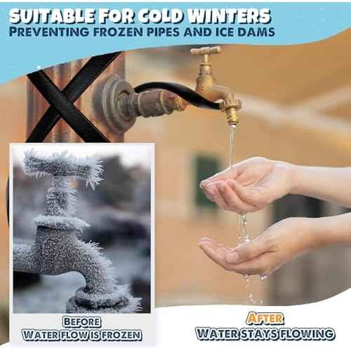 3~100FT Heat Tape for Water Pipes, UL & ETL Certified 30 FT Self-Regulating Pipe Heating Cable with Thermostat for Pipe Freeze Protection, Waterproof Heat Tape for Metal and Plastic Pipes,Black