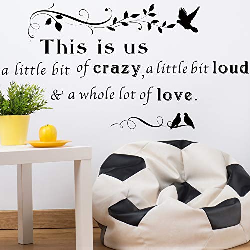 This is Us Crazy Loud Love Wall Stickers Family Lettering Wall Decals Inspirational Saying Stickers for Living Bedroom Home Decorations