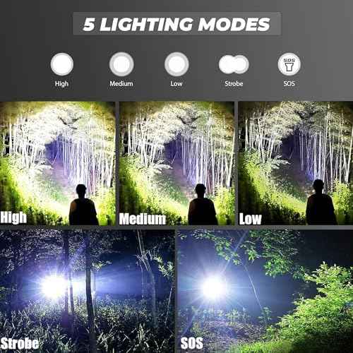 MODOAO LED Flashlights High Lumens 1500LM Waterproof Tactical Flashlight with 5 Light Modes for Hiking, Camping, Emergency Outdoor Use (5 Pack)