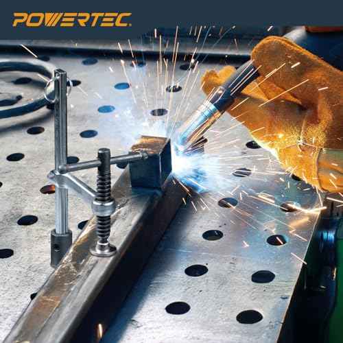 POWERTEC 2PK Welding Clamp with T-Handle ? 8" Max Opening, 4" Throat Depth ? Fits 5/8" (16mm) Welding Table Holes, Heavy-Duty Workbench Screw Clamp for Welding & Fabrication (72244-P2)