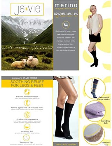 ja vie JAVIE 80% Merino Wool Ultra Soft 15-20mmHg Graduated Compression Socks for Women & Men