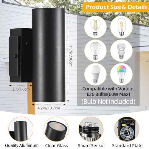 SHIMR Outdoor Wall Lights with GFCI Outlet, Dusk to Dawn Outdoor Lighting Up and Down Lights, Matte Black Exterior Lighting Fixtures Wall Mount, Outside Lights for House Porch Garage Patio