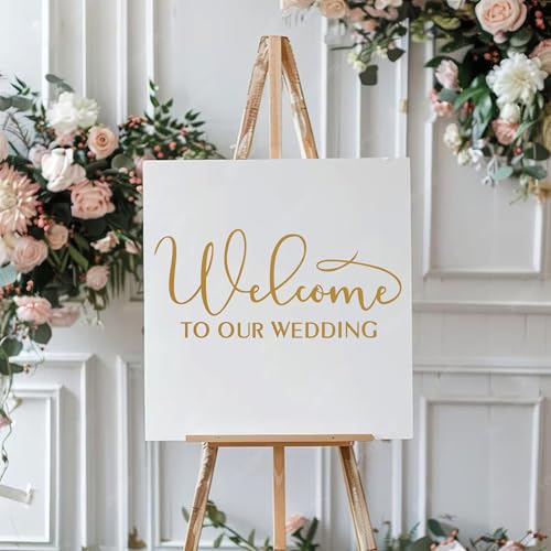 Welcome to Our Wedding Vinyl Sticker Decor for Wall Window Car Waterproof Marriage Reception Sign Ceremony Decal for Couples Spouse DIY Self-Adhesive (Gold-Welcome)