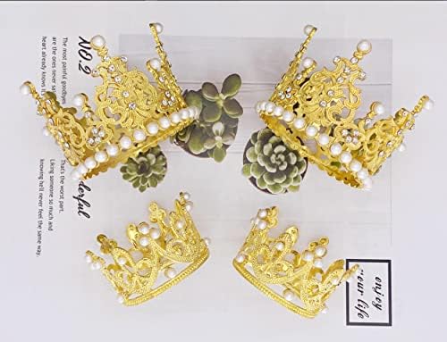 4 Pcs Crown Cake Topper Mini Pearl Tiara Cake Toppers Wedding Birthday Cake Topper for Girls Party Baby Shower Birthday Cake Decorations (Gold)