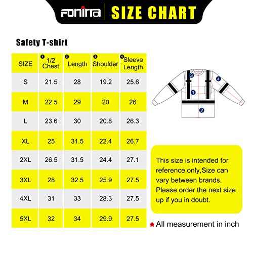 FONIRRA Long Sleeve Safety T Shirt Reflective High Visibility Construction Work Shirts ANSI Class 3 for Men