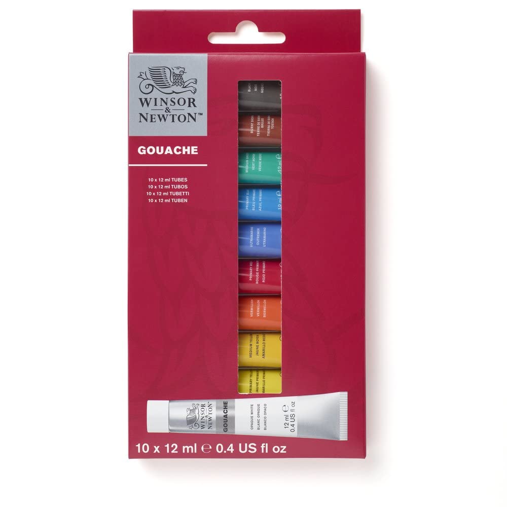 Winsor & Newton Gouache Paint Set, 10 Count, 12ml (0.4-oz) Tubes