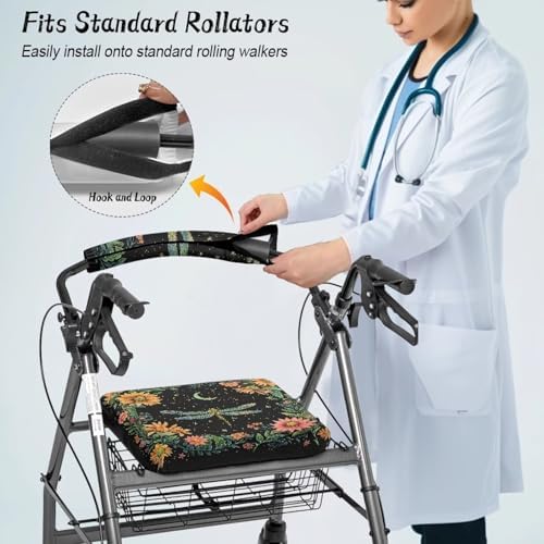 LedBack Dragonfly Floral Rollator Walker Accessories Walker Seat Covers for Ladies Roller Bar Covers Women Walkers for Seniors with Seat Cover for Seniors in Assisted Living