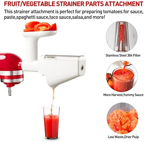 Fruit & Vegetable Strainer Attachment Set - Includes Food Grinder Attachment and Sausage Stuffer Tubes, Compatible with KitchenAid Stand Mixers