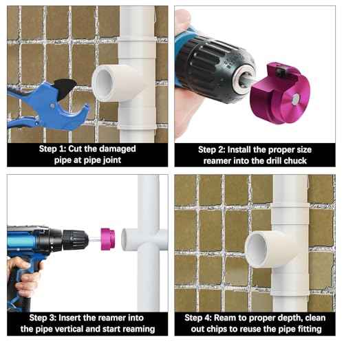 4 Pcs PVC Reamer Kit,Fitting Saver PVC Pipe Reamer Socket Saver Set for Plumbing,Includes 1-1/2 Inch 2 Inch 3 Inch 4 Inch,Plastic Pipe Reamers Tool Kit for Sch.40 CPVC ABS Fittings,Fit for 1/2" Drills