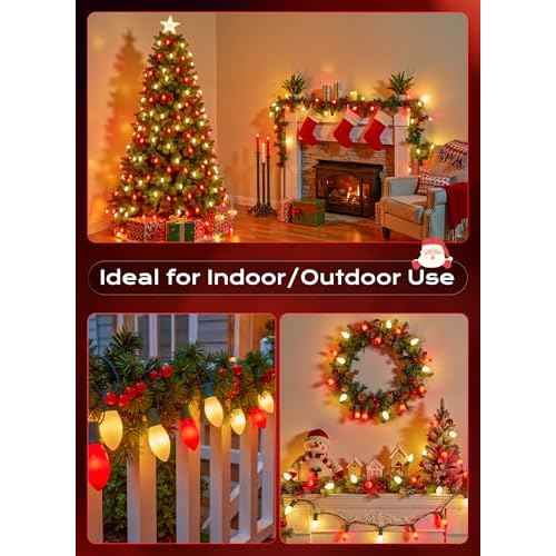 C9 LED Christmas Lights Outdoor, 50 FT 50 Red and Warm White Connectable C9 String Lights for Christmas Tree Patio Roofline Garden Backyard Holiday Party Indoor Outdoor Decoration, Green Wire