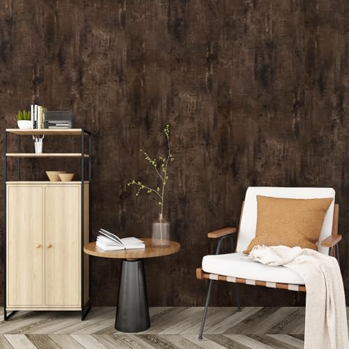 Wallercity Faux Brown Wood Grain Contact Paper Thickened Concrete Wallpaper Peel and Stick Removable Dark Wood Contact Paper Industrial Brown Wallpaper for Countertops Bathroom Kitchen 15.8''x78.7''