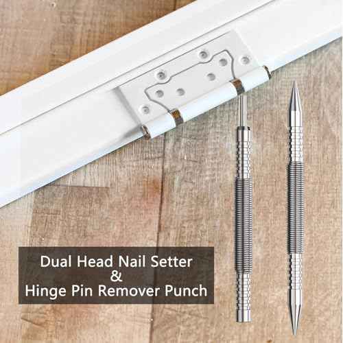 2PCS Dual Head Nail Setter and Hinge Pin Punch Set, 3/32" & 1/16" Hammerless Spring Loaded Nail Punch Tool Spring Nail Set 5000 PSI Striking Force Hinge Pin Removal Tool for Metal or Wood