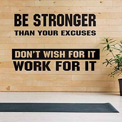 2 Pieces Gym Wall Decal Motivational Vinyl Wall Decals Be Stronger Than Your Excuses Sticker Don't Wish for it Work for it Large Gym Quote Home Decor Stickers for Home Yoga Exercise Fitness