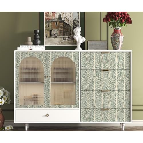 tiltil Peel and Stick Wallpaper Green Leaf Contact Paper Boho 17.7"x78.8" Modern Self Adhesive Wallpaper Removable Decorative Contact Paper for Cabinets and Drawers Wallpapers for Bathroom Waterproof