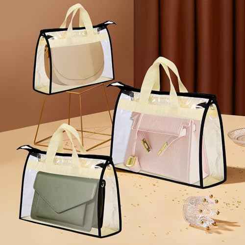 9 Pack Dust Bags for Purses and Handbags,Purse Storage Organizer for Closet,Handbag Dust Bags,Clear Handbag Storage Organizer,Purse Cover Hanging Closet Organizer with Zipper,Handles & Hooks