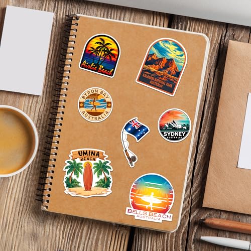 Australia Travel Stickers 50 Pieces Vinyl Waterproof Decal for Laptop Water Bottle Phone Car Window Bike Motorcycle Stakeboard Scrapbook Australian Sticker Gifts