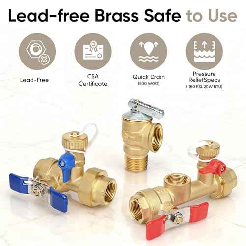 Upgrade 3/4 Inch IPS Isolator Tankless Water Heater Service Valve Kit, Isolation Valve with Pressure Relief Valve, Lead-Free Brass, Compatible with Rheem/Rinnai/EcoSmart/Navien/Noritz/Takagi/Bosch