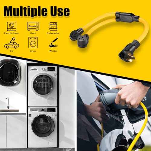 NEMA 50 AMP 10-50P to 2 Outlet 10-50R Y Splitter Adapter Cord, 3 Prong 6 AWG 250V Oven Splitter Power Extension Cord Non-grounding, for Electric Range Oven Stove EV Charger Power Cord, 3 Feet