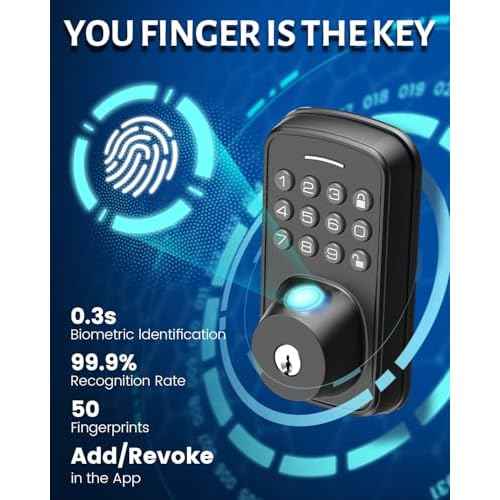 Keyless Entry Door Lock with Handle Set, Smart Door Lock with Fingerprint, 5 in 1 Unlock, Auto Lock Biometric Fingerprint Door Lock for Front Door, Easy Installation (Black)