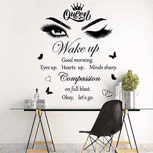 Inspirational Quotes Wall Decals Vinly Beauty Eyes Eyelash Wall Sticker Motivational Phrase Wall Decal Removable Positive Lettering Saying Sticker for Women Girls Bedroom Living Room Bathroom Decor