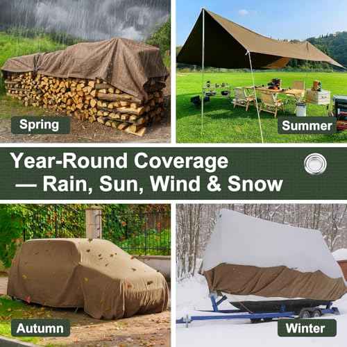 Canvas Tarp 10x12 Feet, 12 Oz Heavy Duty Waterproof with Rustproof Grommets, UV Resistant, Multipurpose Outdoor Tarpaulin for Camping, Canopy, Woodpile, Trailer (Tan)