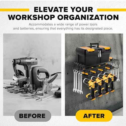 Power Tool Organizer 12" x 6" x 6" - Tool Storage Organizer and Garage Tool Storage - Use as Tool Storage for Garage Organization - Drill and Power Tool Holder - Bits Included