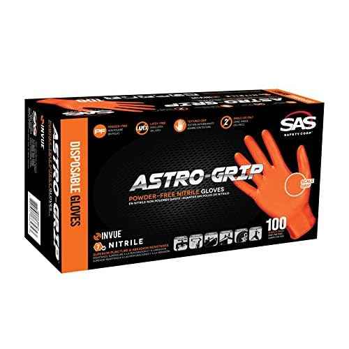 SAS Safety 66574 Astro-Grip Powder?Free 7 Mil Nitrile Gloves, X-Large, Orange 100/BX