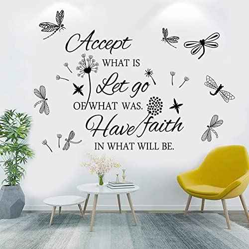 Inspirational Quotes Wall Art - Accept, Let Go, Have Faith - Dandelion Wall Decals, Flower Stickers, Murals - Bedroom, Office, Bathroom, Living Room