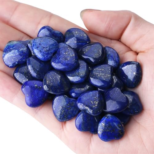 YATOJUZI 20PCS Lapis Lazuli Heart Healing Crystals Natural Lapis Lazuli Crystal Set Blue Love Stones Polished Stone Bulk Wholesale Mini Pocket Gemstones Reiki Energy Gifts for Women Men