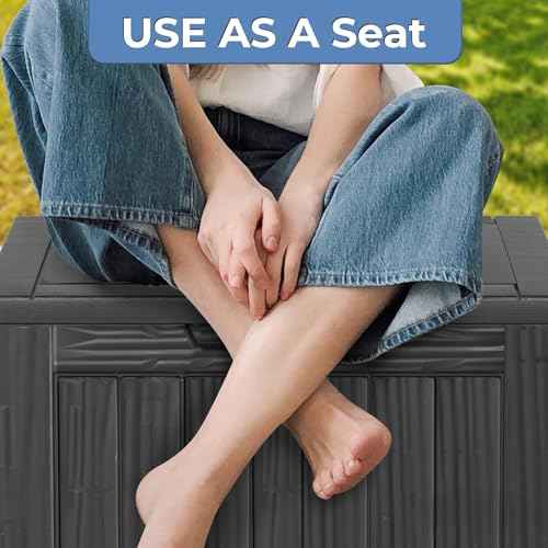 35 Gallon Resin Deck Box, Waterproof Outdoor Storage Bin for Patio, Poolside, and Garden, Lockable & UV-Resistant, Ideal for Small Spaces, Black