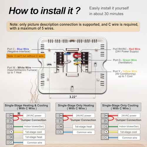 WiFi Thermostats for Home Single-Stage 1Heat/ 1Cool, APP Remote Control, 7-Day or 0-Day Programmable. (C-Wire Required)