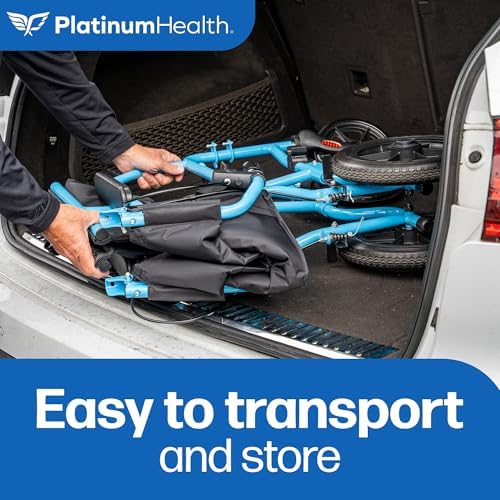 Platinum Health Hummingbird™ Ultra-Lightweight Foldable Transport Wheelchair, Handbrakes,12-Inch Rear Wheels, Extra-Wide Seat. Convenient Table-Length Padded Armrests. (Sky Blue)