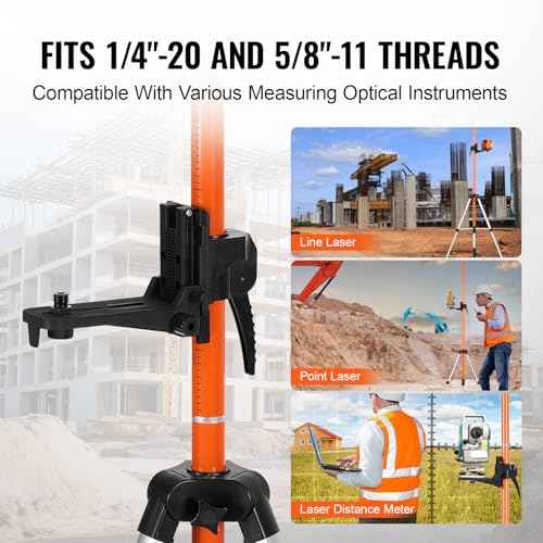 VEVOR Laser Level Tripod, 1/4"-20 & 5/8"-11 Thread Mount, 40.94-133.85 inch Height Adjustment with Level Bubble & Heavy-duty Stand, Extendable Pole Lightweight Aluminum Tripod for Laser Scanner