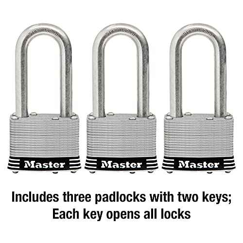 Master Lock 1SSTRILH Stainless Steel Outdoor Padlock with Key, 3 Pack Keyed-Alike