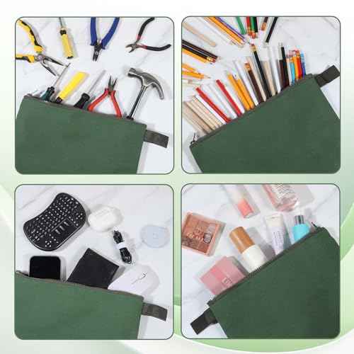 12 Pcs Canvas Tool Bag Pouch 16 oz Heavy Duty Zipper Pouch Bag 11.81 x 7.87 Inch Utility Multipurpose Tote Organizer with Dependable Zipper Storage Organizer for Tool Organization Army Green