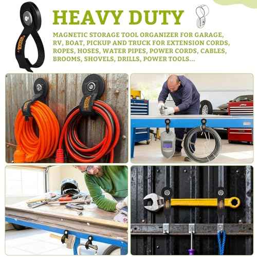 Magnetic Tool Holder with Adjustable Straps - 4Pcs Heavy Duty Garage Hooks for Extension Cord, Hose, Power Tools 2.59 INCH, No Scratch Design, RV/Boat/Workshop (4, 2.59''Magnet)