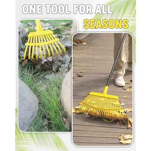 Garden Leaf Rake 2 Pack, 11+25 Tines Metal Leaf Rake with Adjustable Handle, Heavy Duty Lawn Yard Rakes Set for Leaves, Grass, Shrubs, Debris, Pine Needles, Garden Cleanup Tools for Backyard