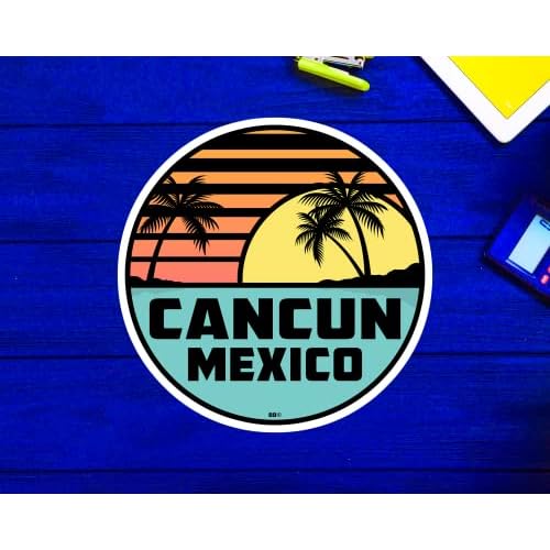 Cancun Mexico Sticker Decal Vinyl Tropical 3" Beach Souvenir Indoor Outdoor Laptop Car Truck Luggage