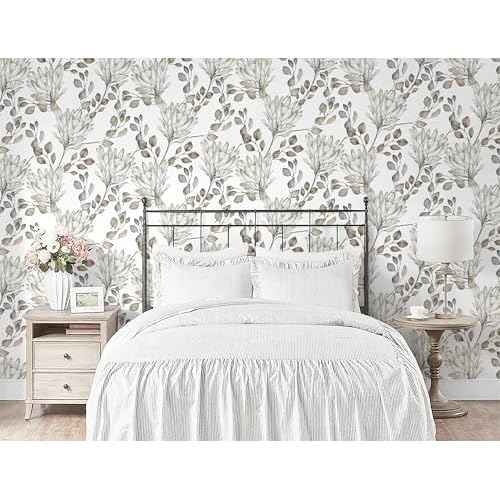 CiCiwind Floral Wallpaper Peel and Stick Wallpaper for Bedroom Bathroom Boho Leaf Contact Paper Textured Self Adhesive Removable Botanical Eucalyptus Vinyl Wall Paper 17.3" ¡¿ 197"