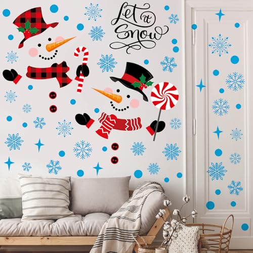 Kajaia Snowman Door Stickers Decor Winter Snowflake Door Decorations Large Candy Cane Removable Christmas Wall Stickers Xmas Wall Decals for Winter Home Window Refrigerator Garage