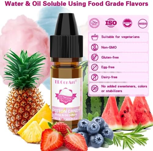 Food Flavoring Oil - Concentrated Candy Flavors, 6 Liquid Lip Gloss Flavoring Oil, Cotton Candy Pineapple Flavor Oil for Baking, Cooking, Drinks, Water & Oil Soluble - 0.25 Fl Oz